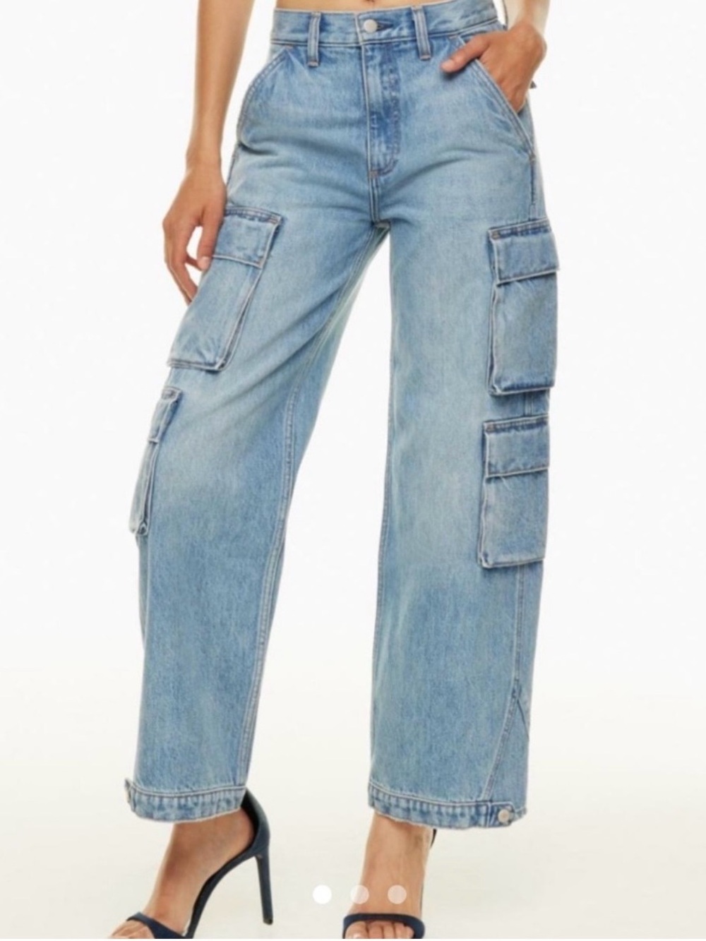 Denim Forum Light Blue Cargo Wide-Leg Jeans 90’s Millie Hi-Rise Cargo - Picture 2 of 8